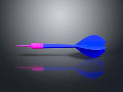 Colorful Dart Weapon With Blue Wings Pink Shaft And Reflection On Gray Background 3d model