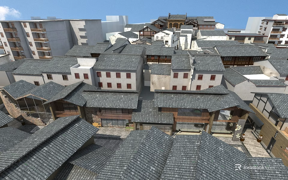 Traditional Ancient Architecture Complex With Grey Tile Roofs And Classic Layout In Old Town Area 3d model 
