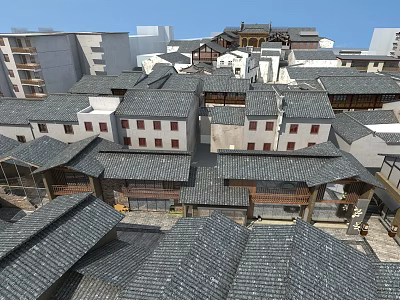 Traditional Ancient Architecture Complex With Grey Tile Roofs And Classic Layout In Old Town Area 3d model