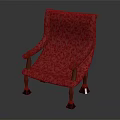 Red Patterned Single Sofa Featuring Wooden Arms and Classic Design Legs