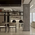 Modern Living Dining Room Interior With White Sofas Coffee Table Plants And Bar Counter