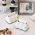 Elegant Desk With Marble Desktop White Tissue Boxes Dessert Tray And Decorative Painting