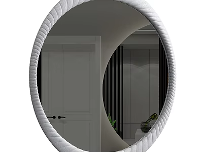 Round Mirror With White Woven Frame Reflecting Interior Room Decor 3d model
