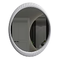 Round Mirror With White Woven Frame Reflecting Interior Room Decor