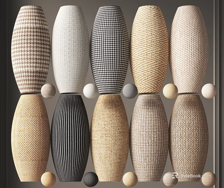 Textured Woven Decorative Ornaments With Diverse Patterns And Neutral Tones 3d model