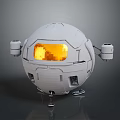 Futuristic White Spherical Equipment With Yellow Glowing Window Cylindrical Side Components And Base Stands