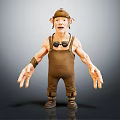 3D Cartoon Character Wearing Brown Overalls Cap Big Ears And Headphones