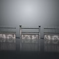 Scenic View Of Metal Fences With Stone Bases Gray Background And Ground Reflections