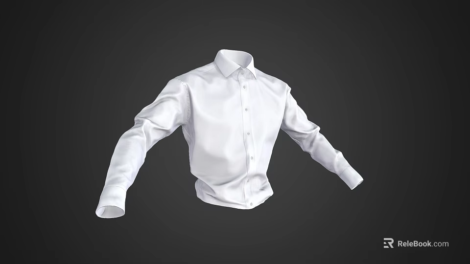 Elegant White Cotton Long Sleeve Button Down Shirt For Formal Wear 3d model 
