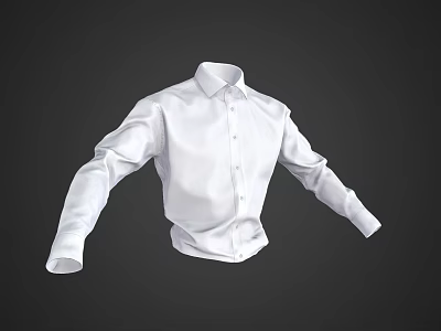 Elegant White Cotton Long Sleeve Button Down Shirt For Formal Wear 3d model