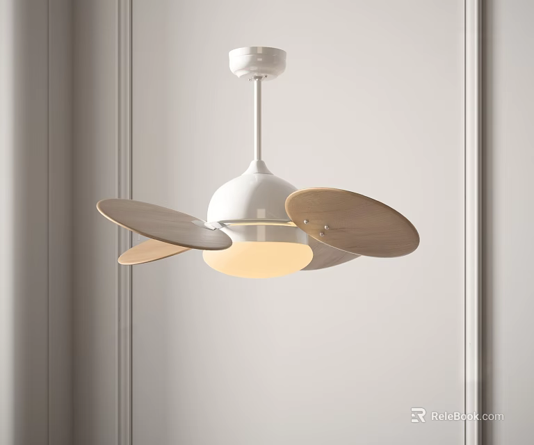 Modern White Air Conditioning Fan With Wooden Blades And Integrated Light 3d model 