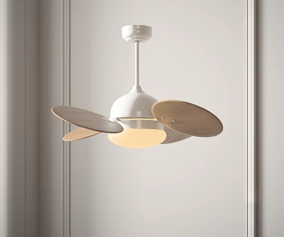 Modern White Air Conditioning Fan With Wooden Blades And Integrated Light 3d model