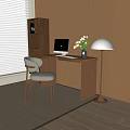Desk and Chair Combination Bookcase Vase Flora Floor Lamp 3d model