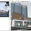 Bustling Modern Commercial Street Featuring Contemporary Architecture Starbucks Shop Pedestrians Lush Greenery And Tall Buildings