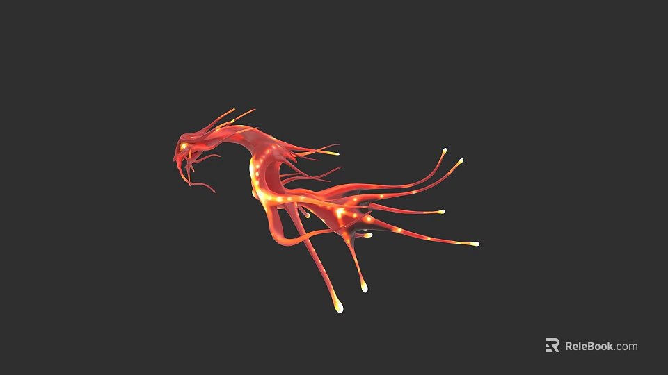 Red Bioluminescent Aquatic Animal With Graceful Tentacles And Unique Marine Features 3d model 