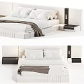 Modern Double Bed With Upholstered Headboard Gray Frame White Pillows And Storage Drawers 3d model