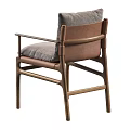 Modern Single Chair With Gray Velvet Cushion Brown Wooden Frame And Armrests