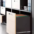 Modern Bookcase Storage Unit With Multiple Compartments Drawers Closed Cabinets Files And Potted Plants
