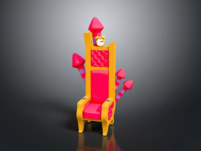 Colorful Cartoon Style Throne With Red Yellow Design Small Clock And Pink Spire Decorations 3d model