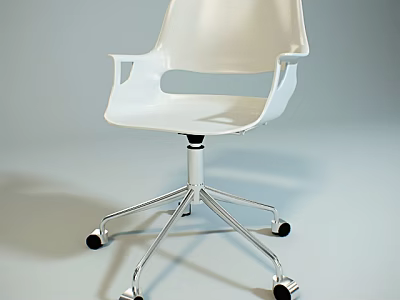 Modern White Office Chair With Armrests And Rolling Wheels On Metal Base 3d model