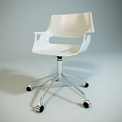 Modern White Office Chair With Armrests And Rolling Wheels On Metal Base 3d model