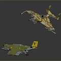 Three Multicolored Toy Airplane Models With Intricate Designs And Mechanical Details