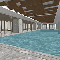 Luxury Clubhouse Interior With Indoor Pool Wooden Ceiling And Columns