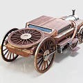 Vintage Wooden Steam-powered Carriage Featuring Large Spoked Wheels and Intricate Retro Design