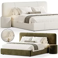 Upholstered Double Bed With White And Green Headboard Soft Pillows And Decorative Throw