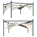 Modern Outdoor Tent With White Fabric And Black Metal Support Structure