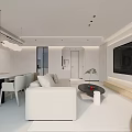 Modern Living and Dining Room Interior With Beige Sofa Round Coffee Table and City View
