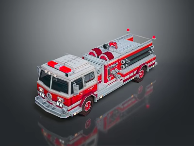 Red and White Fire Truck with Ladder Water Tank and Emergency Lights for Firefighting Operations 3d model
