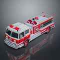 Red and White Fire Truck with Ladder Water Tank and Emergency Lights for Firefighting Operations