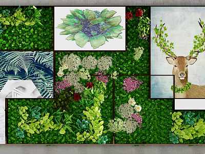 Green Living Wall With Diverse Green Plants And Decorative Artistic Elements 3d model