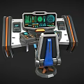 Sci Fi Control Console With Green Digital Screens And Blue Accent Chair 3d model