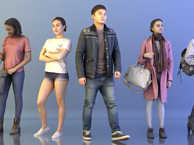 Diverse Group of People in Casual and Stylish Outfits Standing and Walking 3d model