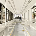 Modern Tram Interior With White Seats Handrails And Large Windows
