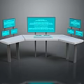 Modern Workstation Setup With Multiple Display Screens And Curved Desk Design 3d model