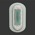 Railway Freight Car With Green Cover On Railway Tracks And Light Green Base