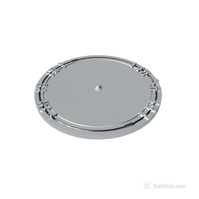 Silver Circular Metal Turntable Base with Central Hole and Decorative Edges 3d model 