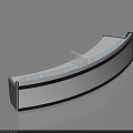 Modern Curved Office Desk Design With White Finish Blue Accents And Storage Cabinets