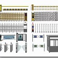 Public Facilities Featuring Different Gates Fences Access Control Systems And Security Booths 3d model