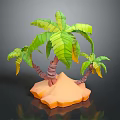 Cartoon Scene With Three Palm Trees And Green Leaves On Orange Sandy Island