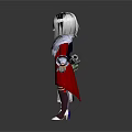 Two Cartoon Characters In Red Black Outfits With White Black Hair Holding Weapons