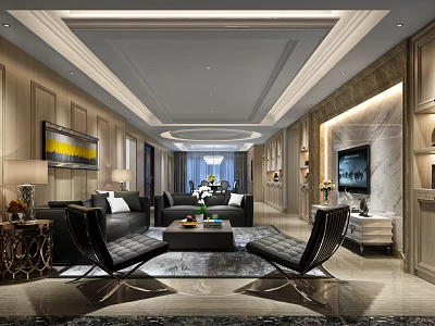 Luxurious Modern Living Room Interior With Sofa Set Coffee Table And TV 3d model