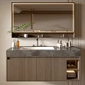 Modern Wooden Bathroom Vanity Cabinet with Grey Countertop Mirror and Toiletries