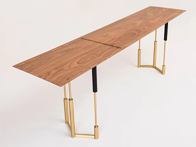 Modern Minimalist Side Table With Wooden Tabletop And Golden Metal Legs 3d model
