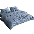 Soft Gray Double Bed With Wrinkled Bedding And Multiple Plush Pillows 3d model