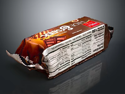 Delicious Chocolate Bar With Opened Wrapper Visible Chocolate Inside And Nutrition Facts Label 3d model