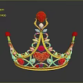 Ornate Household Living Accessory Golden Crown With Red Gemstones Gold Decorations And Reflections
